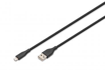 Lightning Silikon Anschlusskabel, USB-A - Lightning 2m, schwarz 