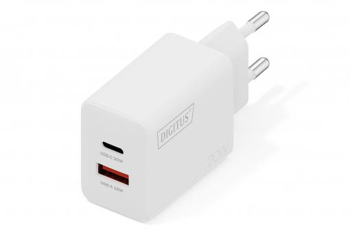 USB Charger 20W, 1x USB-C, 1x USB-A 